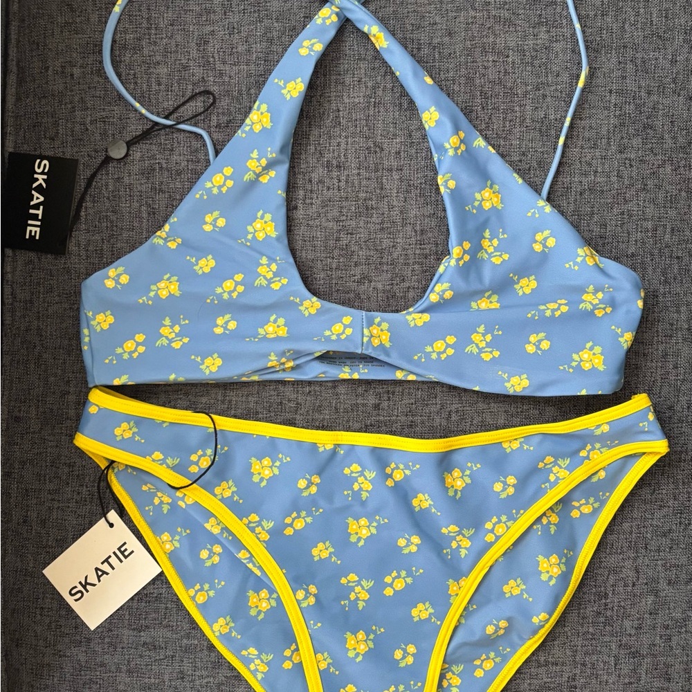 Skatie Chickadee Blue Floral Bikini Set